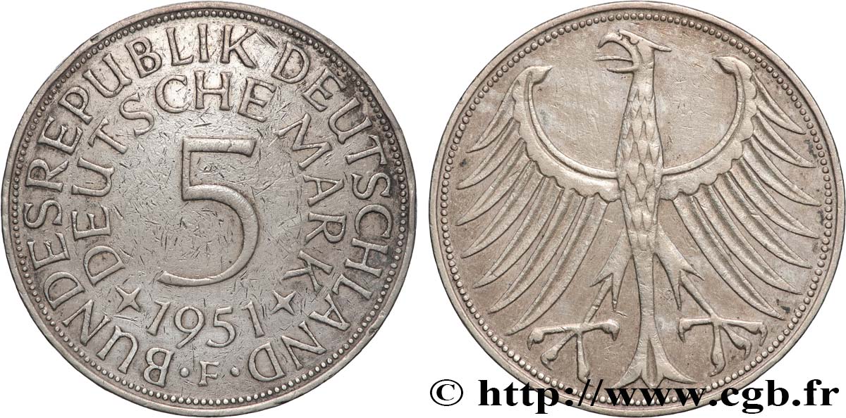 ALLEMAGNE 5 Mark aigle 1951 Stuttgart TTB 