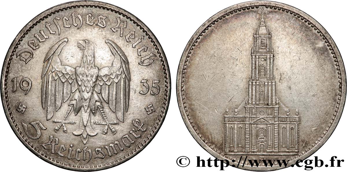 DEUTSCHLAND 5 Reichsmark église de la garnison de Potsdam 1935 Berlin SS 