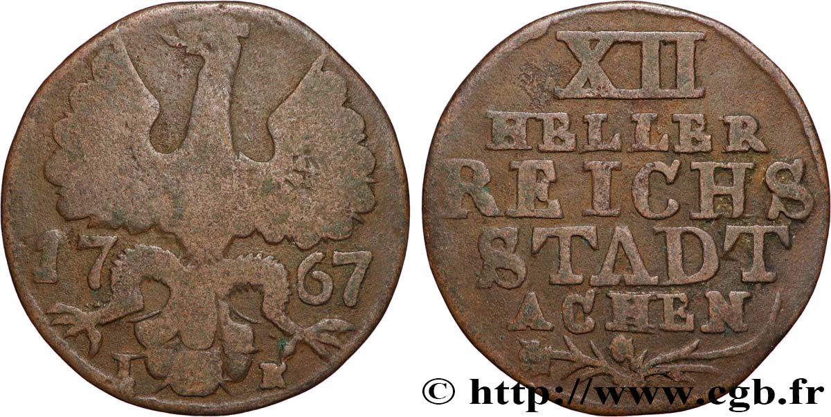 GERMANY - AACHEN 12 Heller ville de Aachen aigle 1767  VF 