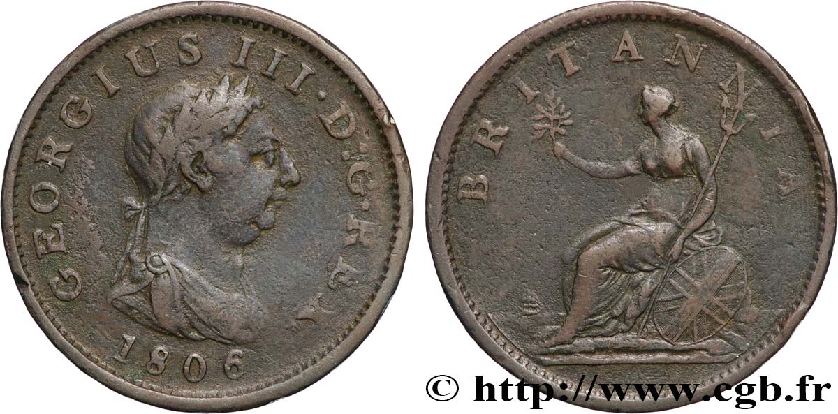 UNITED KINGDOM 1 Penny Georges III tête laurée 1806 Soho VF 