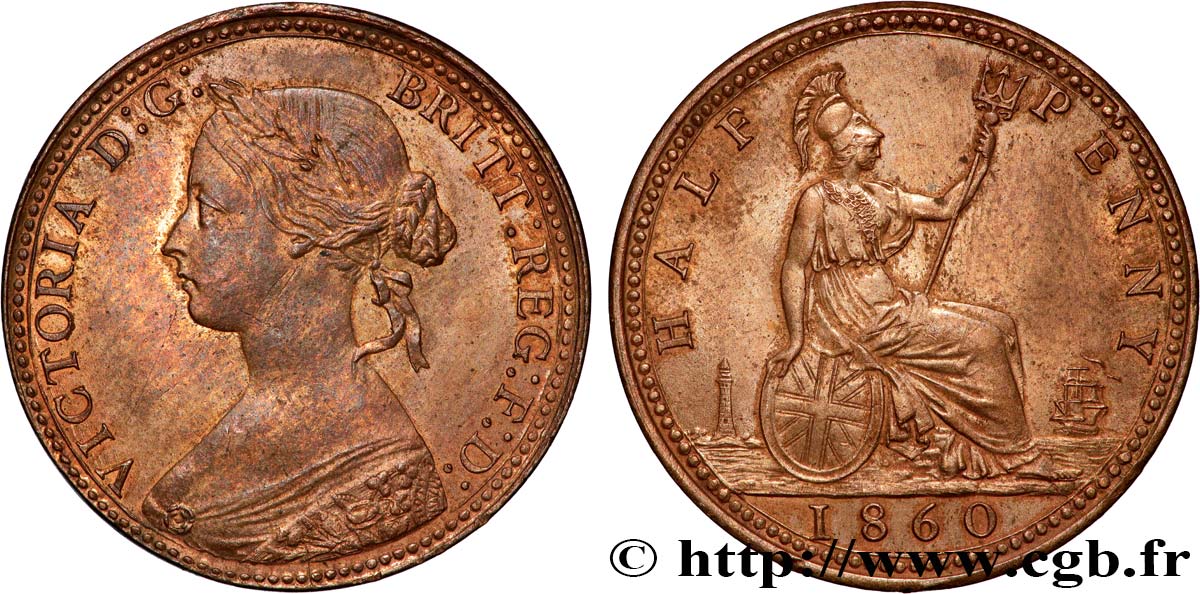 REINO UNIDO 1/2 Penny Victoria “Bun Head” 1860  EBC 