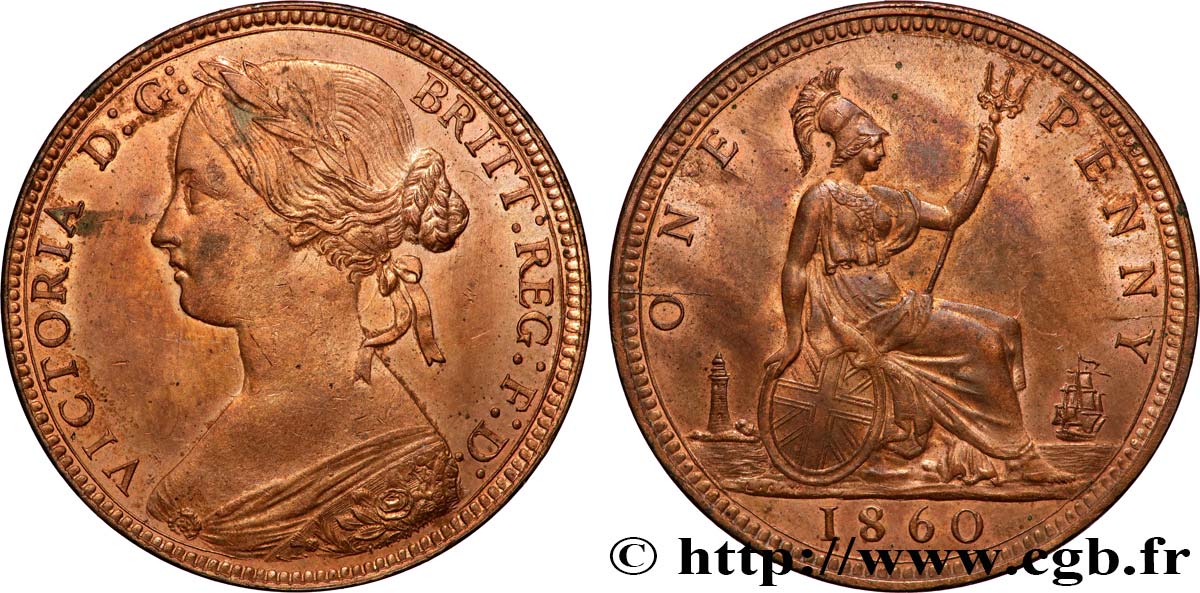 REINO UNIDO 1 Penny Victoria “Bun Head” 1860  EBC 