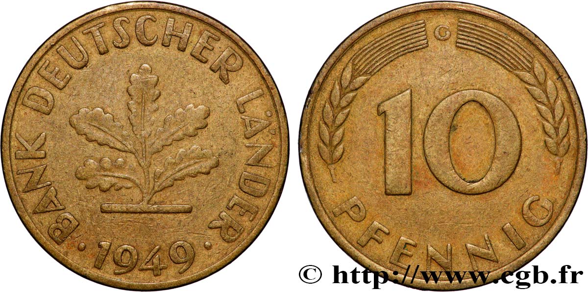 ALLEMAGNE 10 Pfennig “Bank deutscher Länder” 1949 Karlruhe - G TTB 