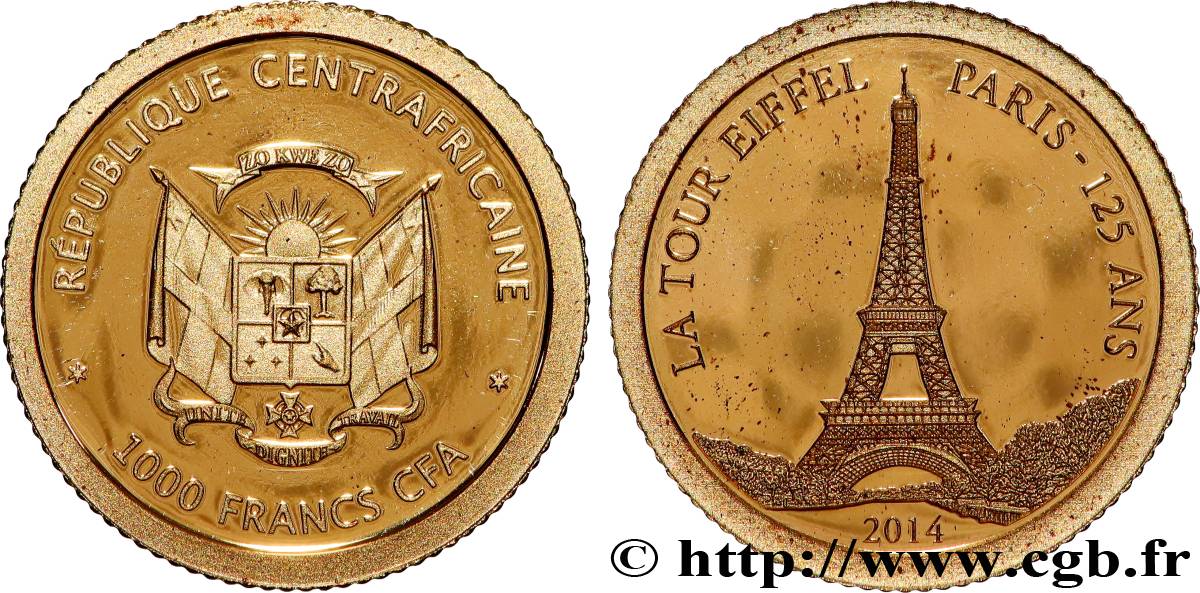 CENTRAFRIQUE 1000 Francs CFA Tour Eiffel 2014  FDC 