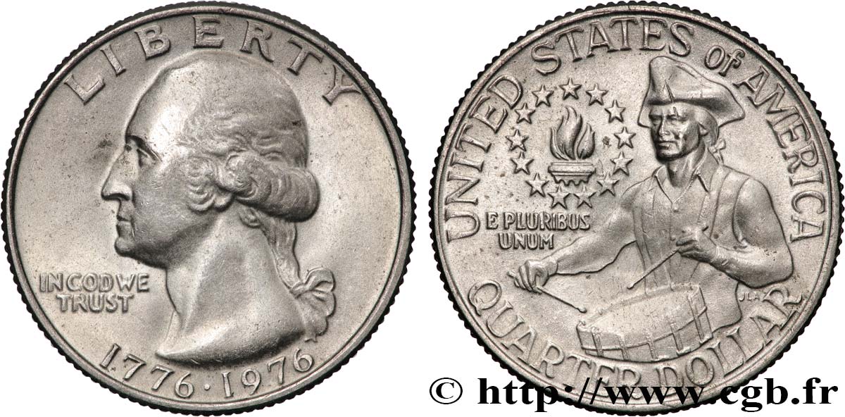 ÉTATS-UNIS D AMÉRIQUE 1/4 Dollar Bicentenaire de la Révolution 1976 Philadelphie TTB+ 