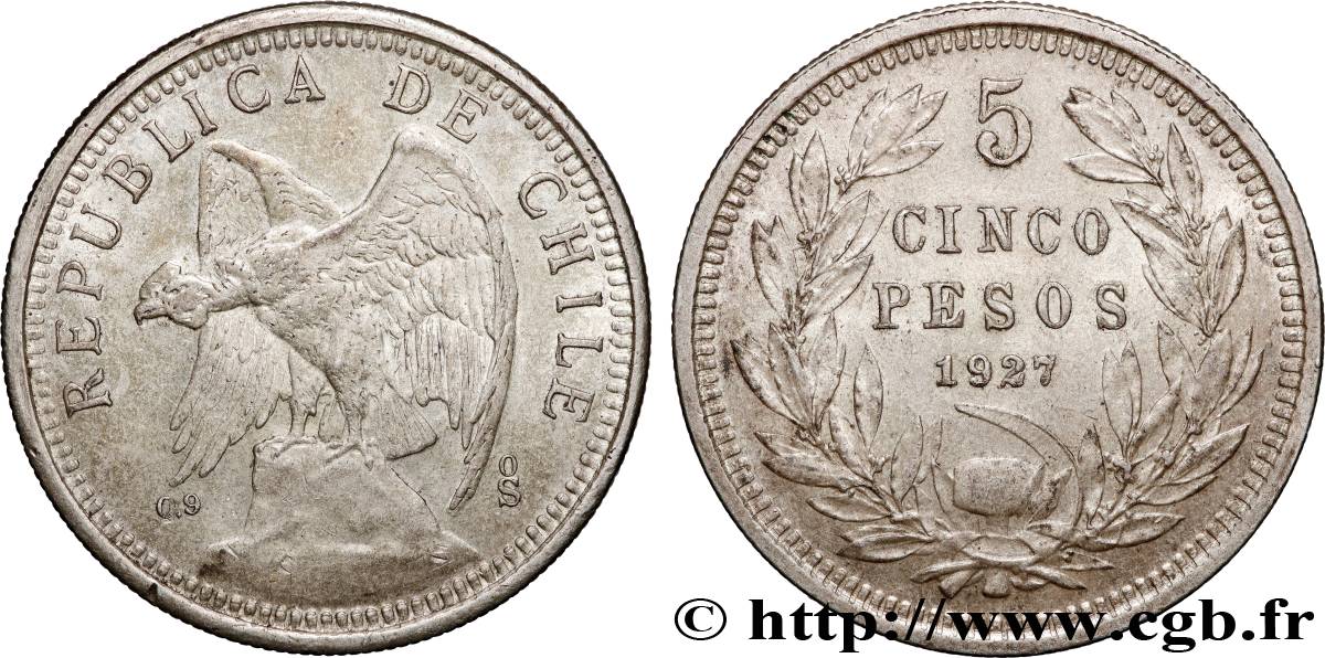 CHILE
 5 Pesos condor variété au “5” large 1927 Santiago MBC+ 