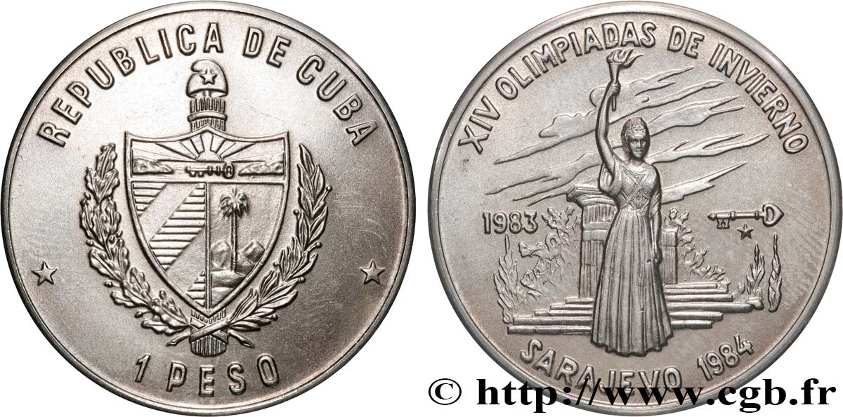 CUBA 1 Peso Jeux Olympiques d&nbsp;hiver 1984 à Sarajevo 1983 La Havane MS 