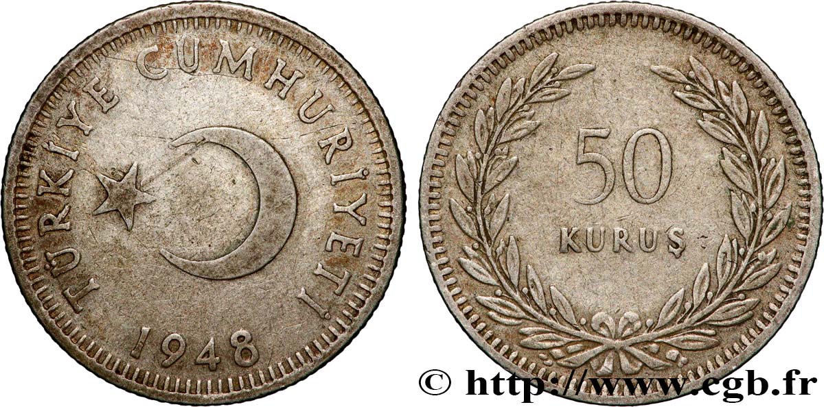 TURKEY 50 Kurus 1948  XF 