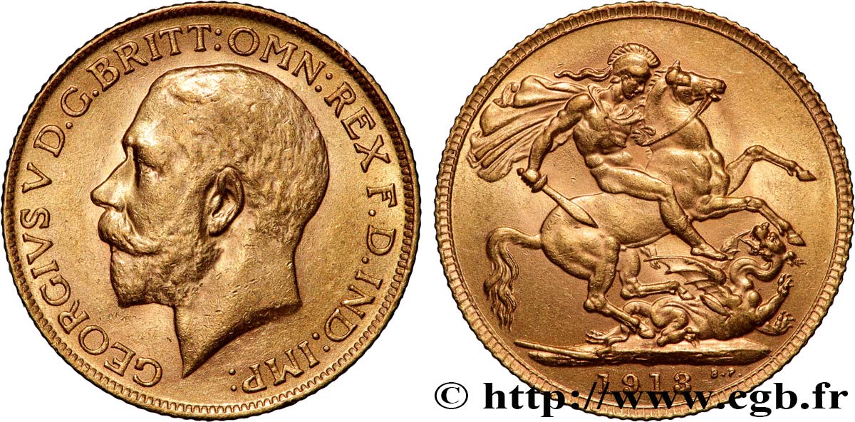 INVESTMENT GOLD 1 Souverain Georges V 1913 Londres AU 