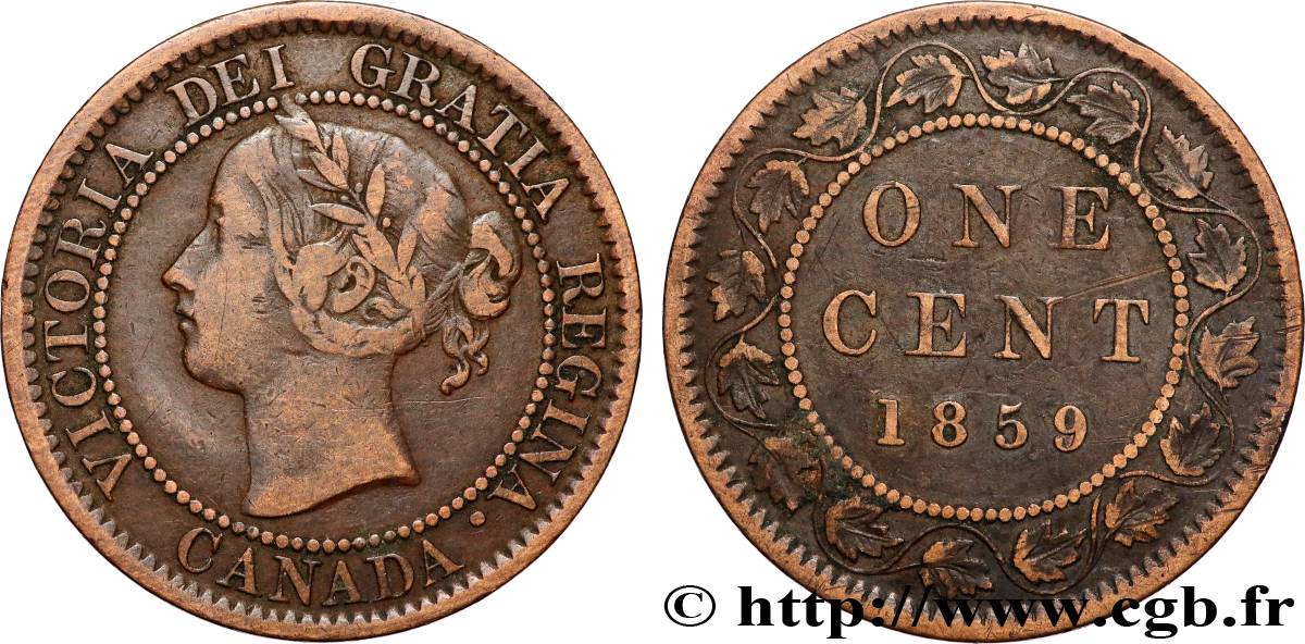 CANADA 1 Cent Victoria 1859  TB+ 