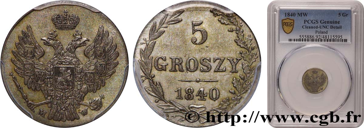 POLOGNE - CRACOVIE 5 Groszy  1840 Varsovie SPL PCGS