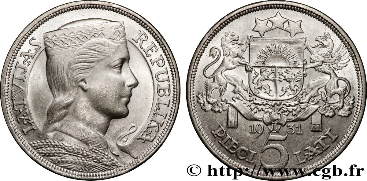 LATVIA 5 Lati 1931  AU 