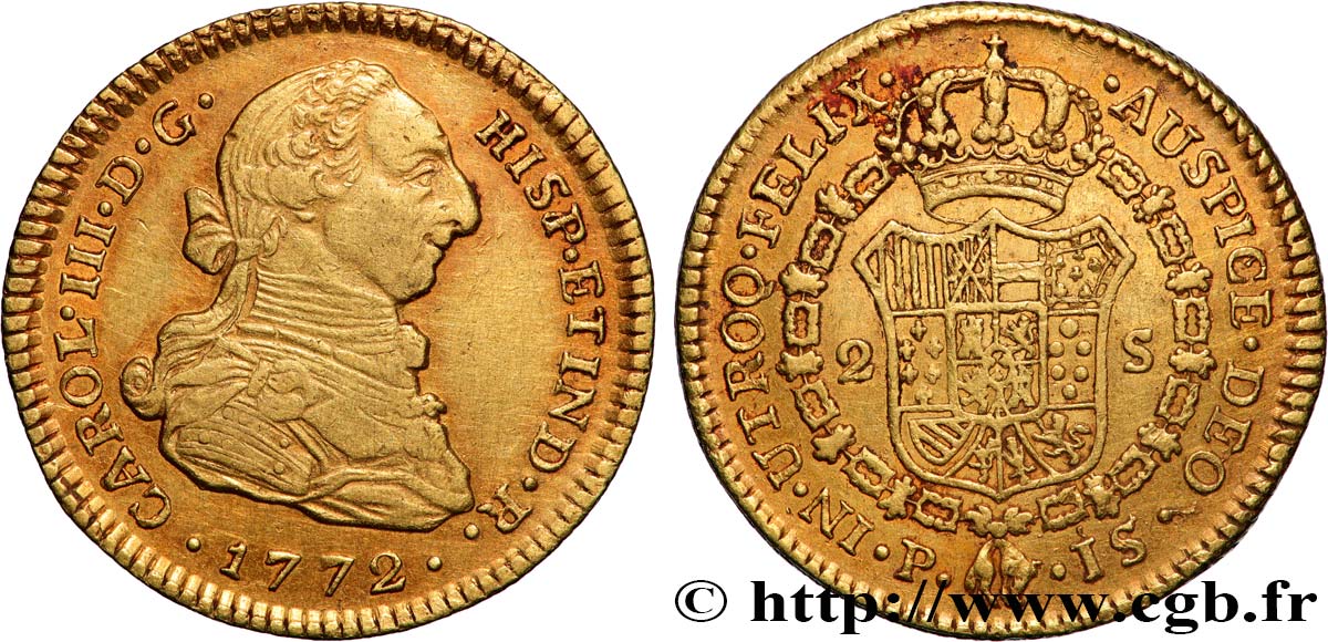 COLOMBIE - CHARLES III D ESPAGNE 2 Escudos  1772 Popayan AU 