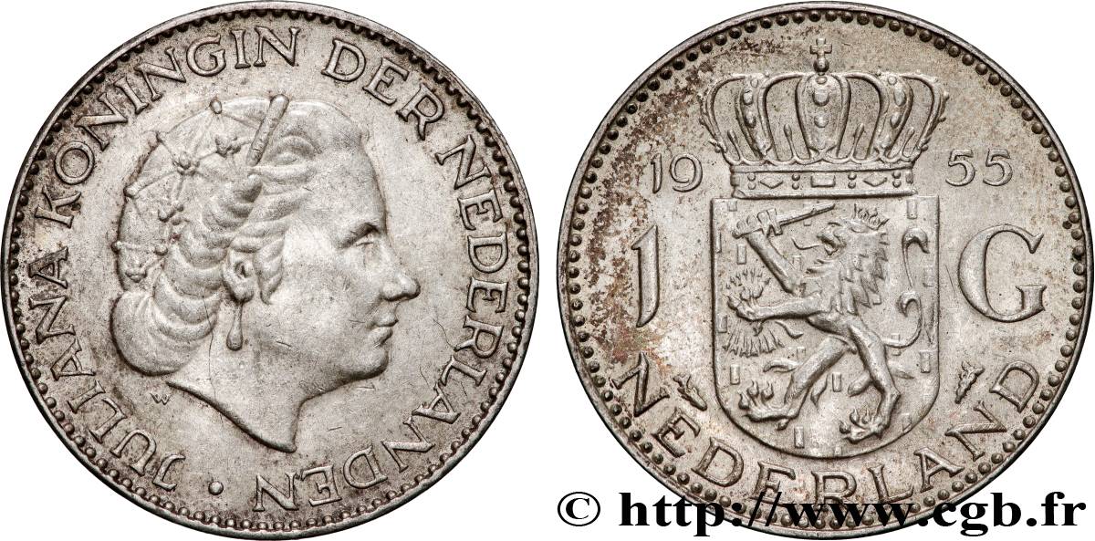 NETHERLANDS 1 Gulden Juliana 1955 Utrecht AU 