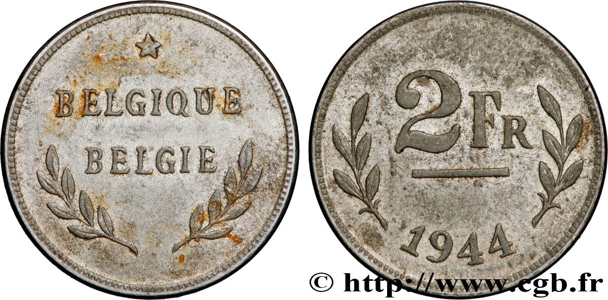 BELGIUM 2 Francs 1944 Philadelphie XF 