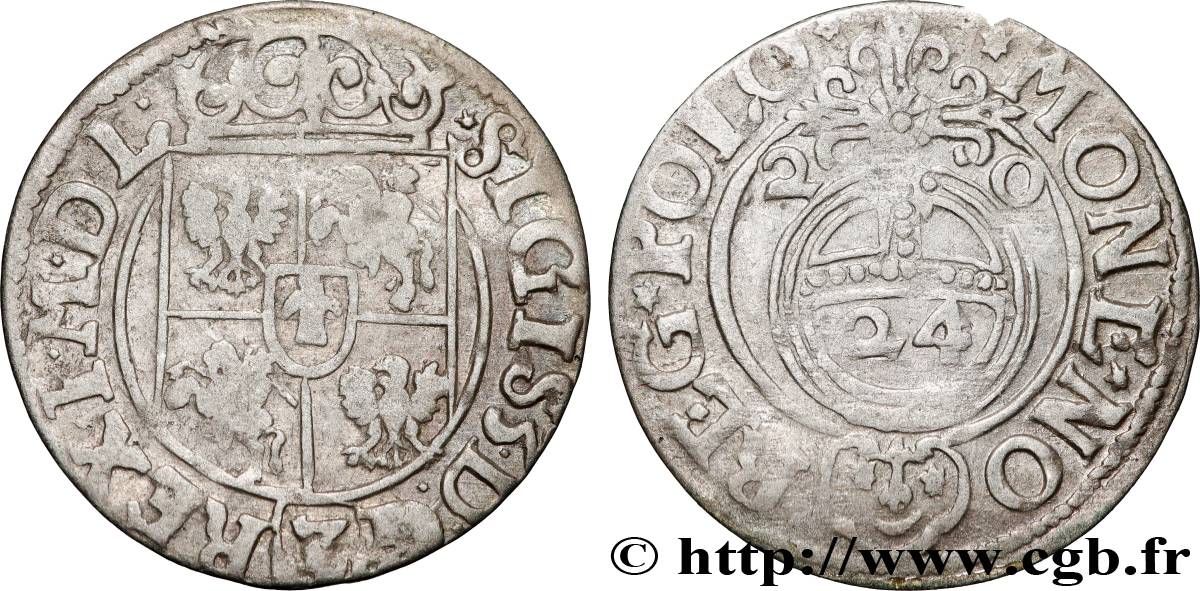 POLAND - SIGISMUND III VASA Vingt-quatrième de thaler ou poltorak koronny ou trois polker 1620 Cracovie VF 