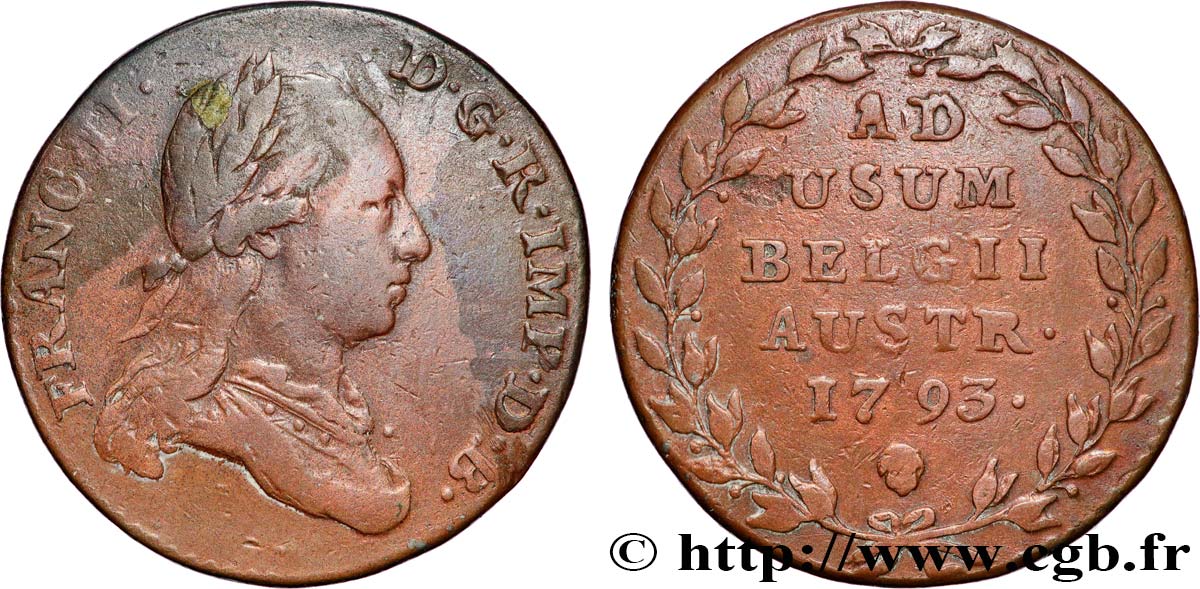 BELGIUM - AUSTRIAN NETHERLANDS 2 Liards François II 1793 Bruxelles VF 