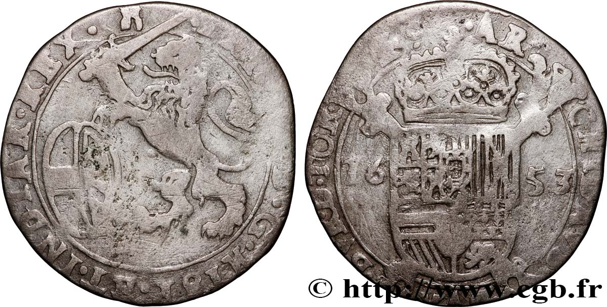 PAYS-BAS ESPAGNOLS - TOURNAISIS - PHILIPPE IV Escalin 1653 Tournai q.BB 