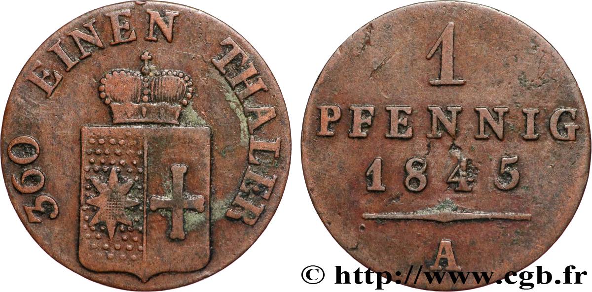 ALLEMAGNE - WALDECK-PYRMONT 1 Pfennig Georg Heinrich 1845 Berlin TTB 