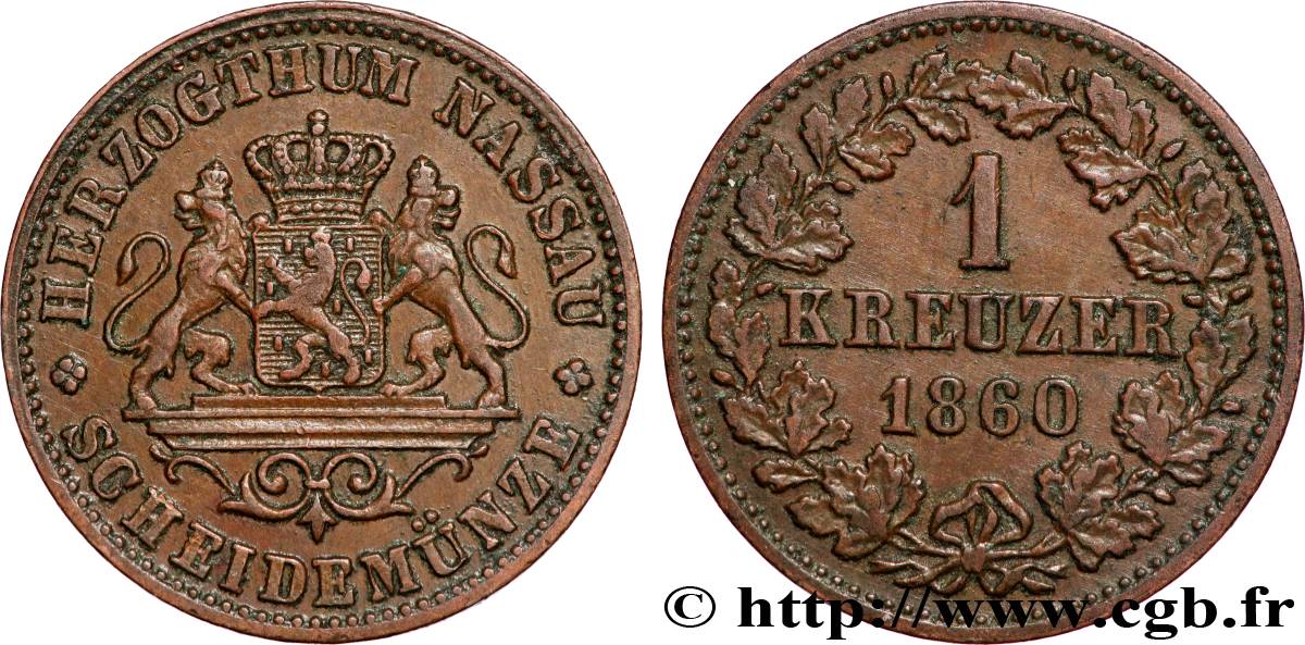 GERMANY - NASSAU 1 Kreuzer 1860  AU 