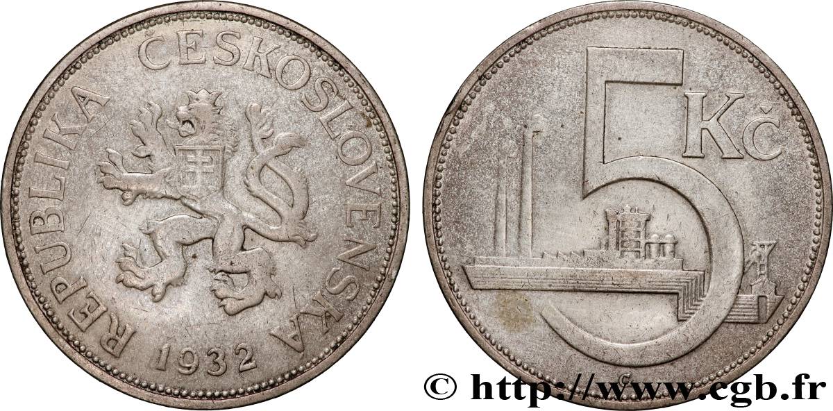 CZECHOSLOVAKIA 5 Korun 1932  VF 