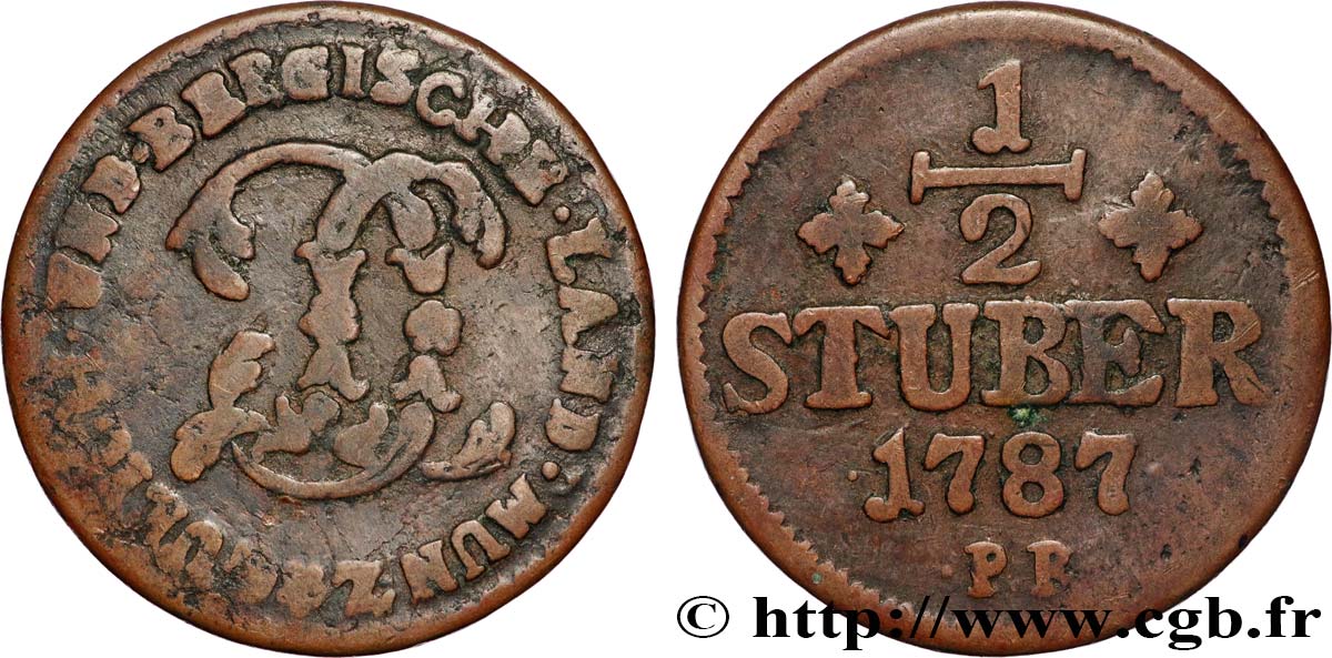 ALLEMAGNE - JULIERS-BERG 1/2 Stuber Duché de Jülich-Berg monogramme de Carl Théodore de Bavière 1787 Düsseldorf TB 