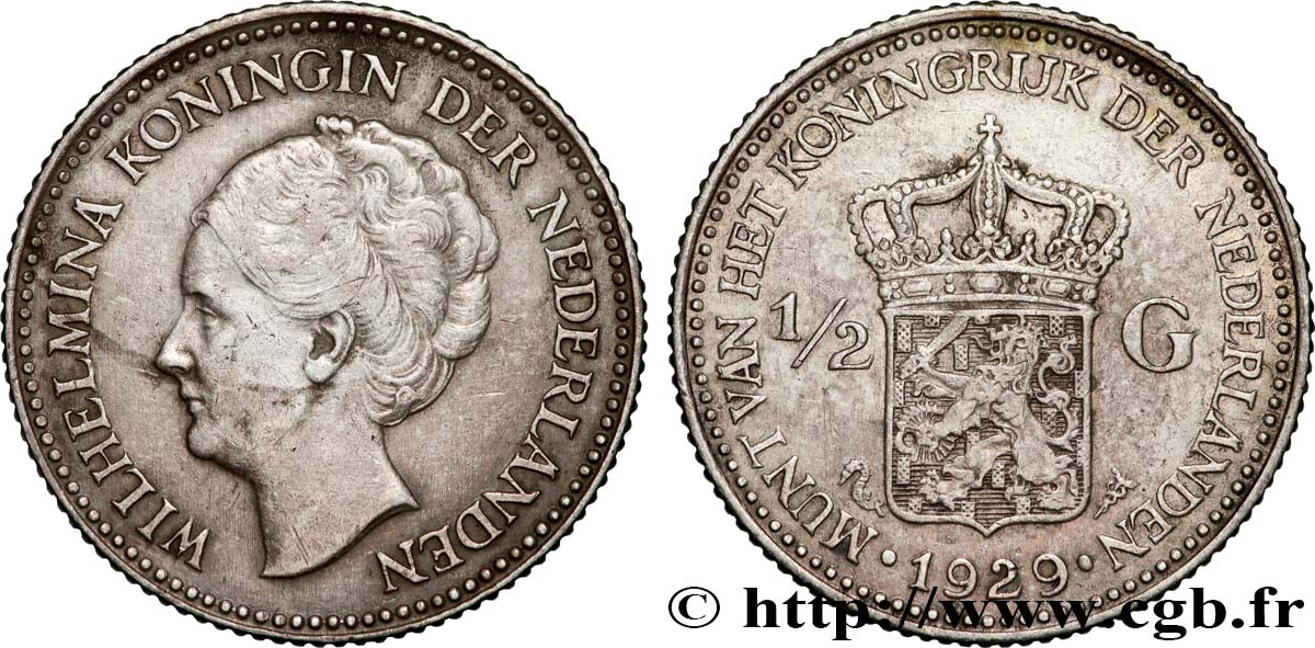 PAíSES BAJOS 1/2 Gulden Wilhelmina 1929  MBC+ 