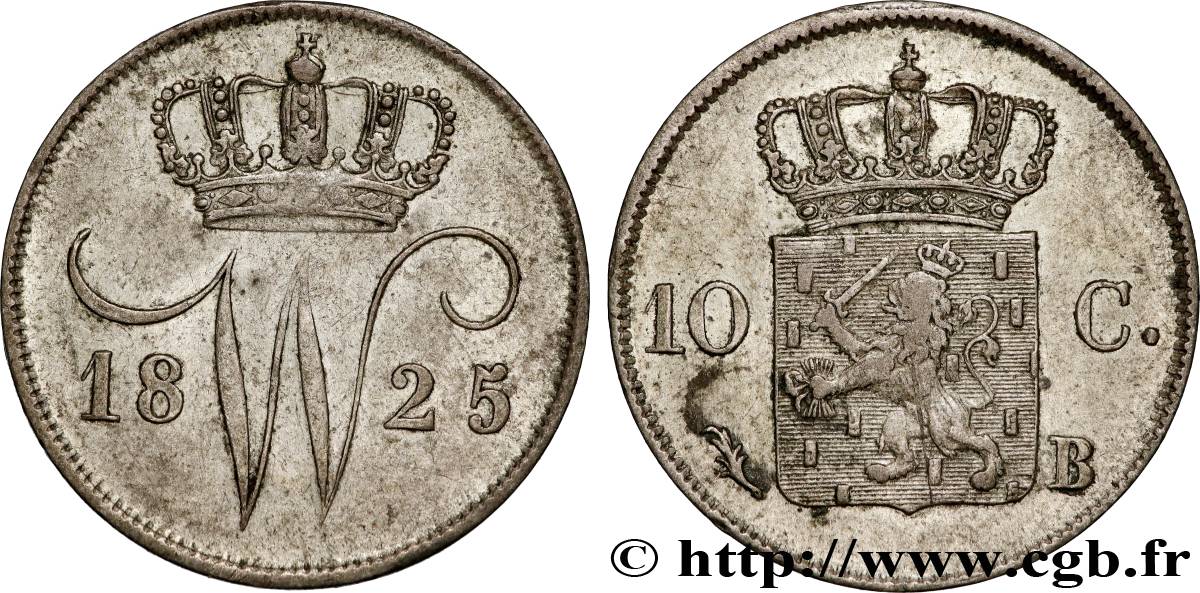 NETHERLANDS 10 Cents Guillaume Ier 1825 Bruxelles XF 