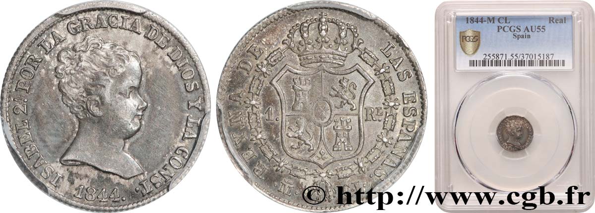 ESPAGNE - ROYAUME D ESPAGNE - ISABELLE II 1 Real  1844 Madrid SUP55 PCGS