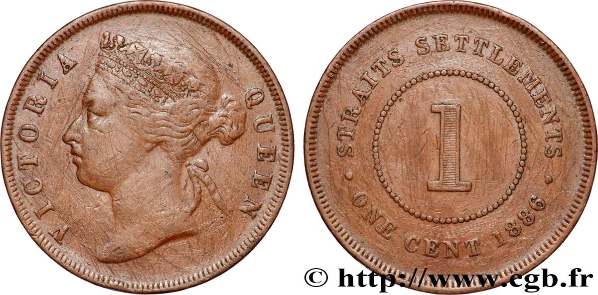 MALAYSIA - STRAITS SETTLEMENTS 1 Cent Straits Settlements Victoria 1886  XF 