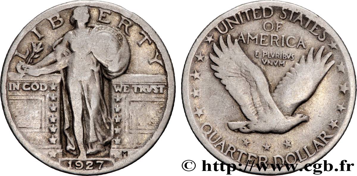 ÉTATS-UNIS D AMÉRIQUE 1/4 Dollar Liberty 1927 Philadelphie TB 