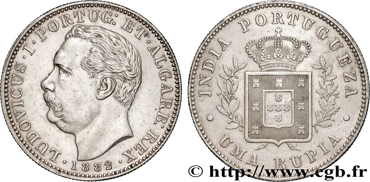 PORTUGUESE INDIA 1 Rupia (Roupie) Louis Ier 1882  AU 