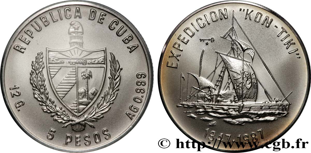 CUBA 5 Pesos Expédition “Kon-Tiki 1987 La Havane MS 