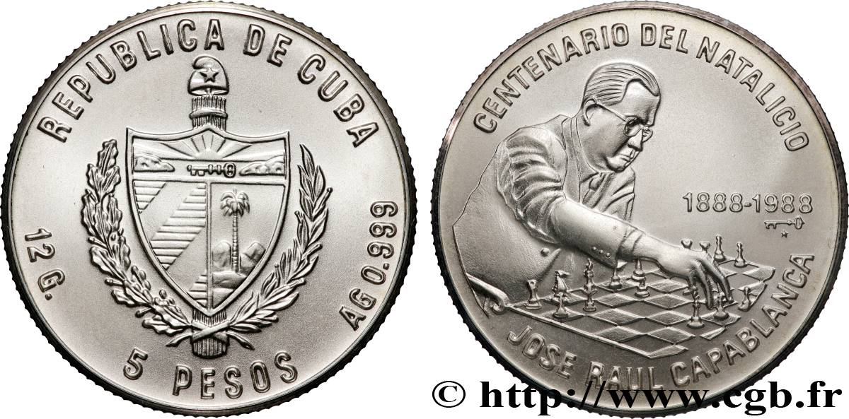 CUBA 5 Pesos José Raul Capablanca 1988 La Havane SPL 