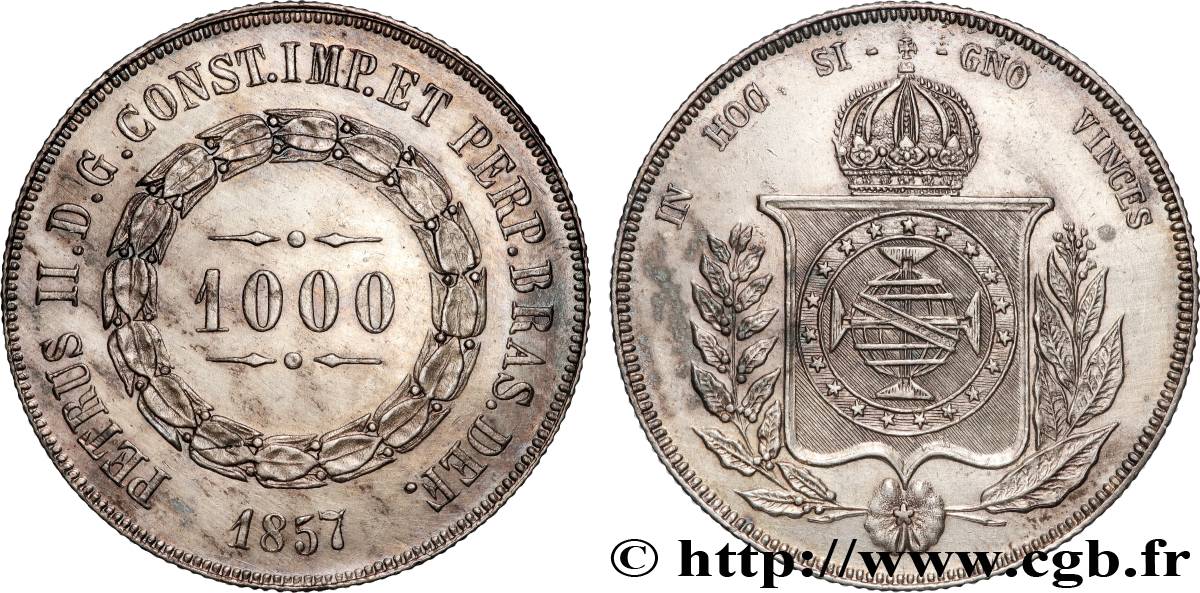 BRAZIL 1000 Reis Empereur Pierre II 1857  AU 