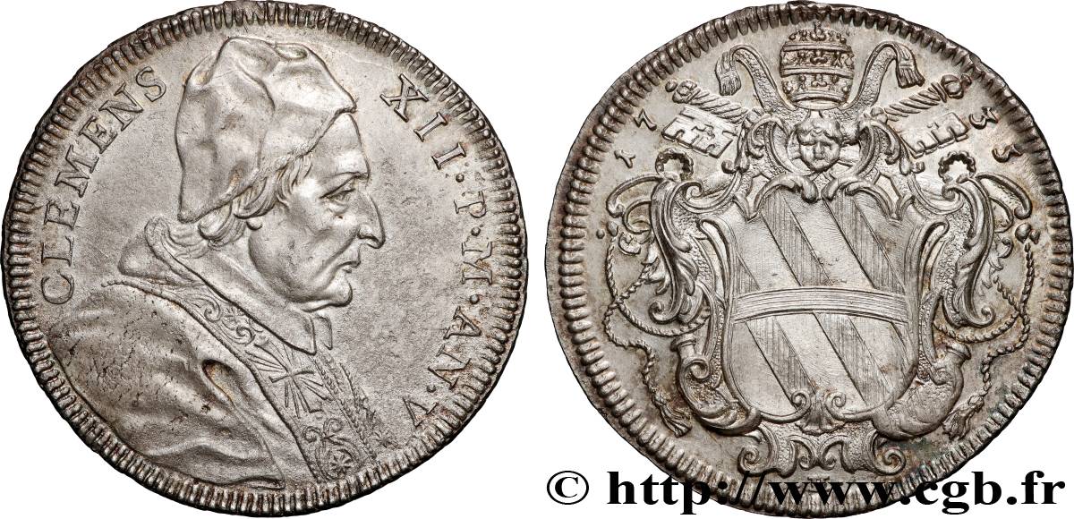 ITALIE - ÉTATS DU PAPE - CLÉMENT XII (Laurent Corsini) Teston 1735 Rome TTB+ 