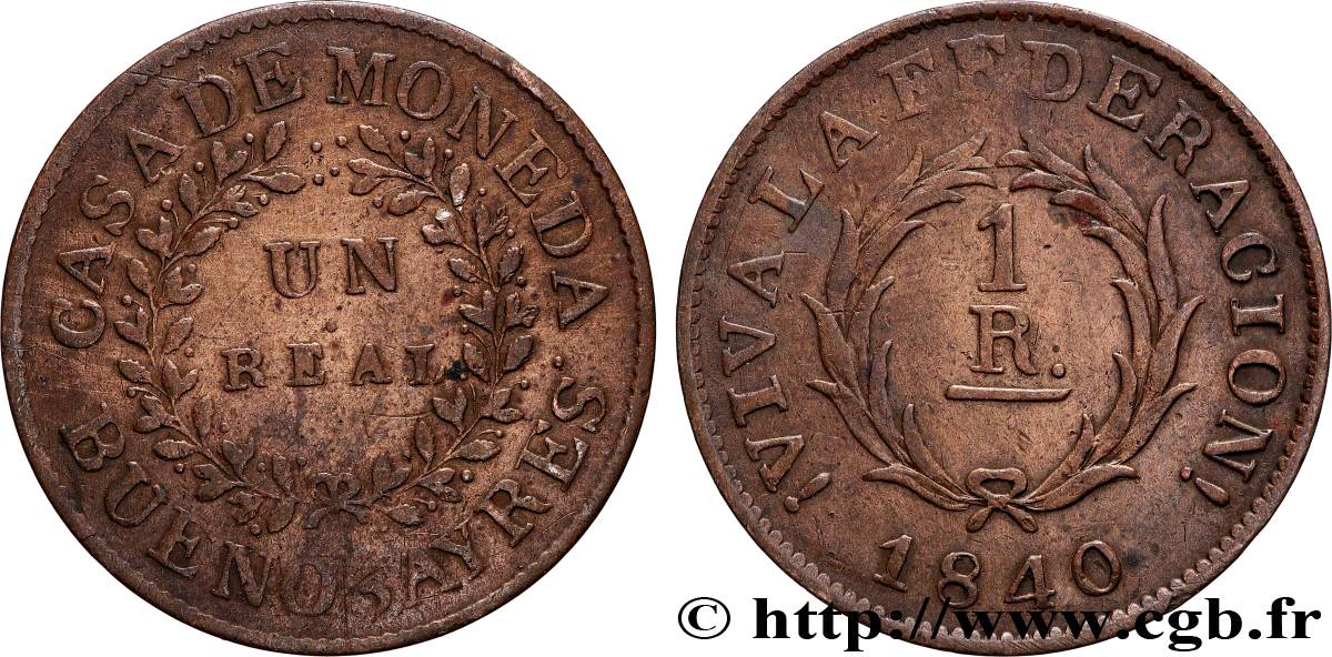 ARGENTINA 1 Real Province de Buenos Aires 1840  BC+ 