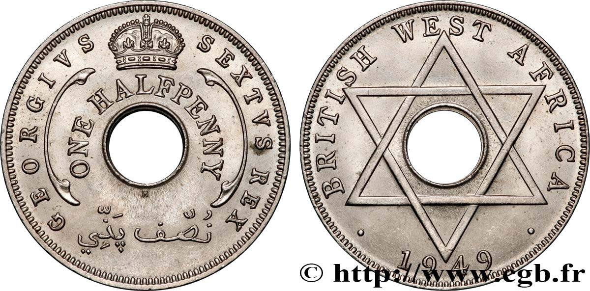 AFRIQUE OCCIDENTALE BRITANNIQUE 1/2 Penny Georges VI 1949 Heaton - H SUP 