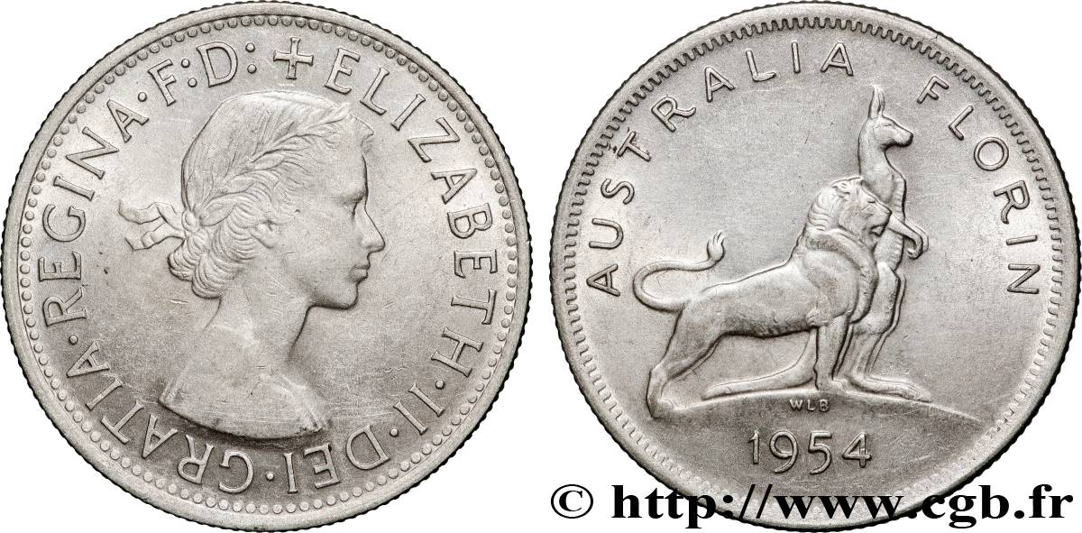 AUSTRALIEN 1 Florin visite royale Elisabeth II 1954 Melbourne fVZ 