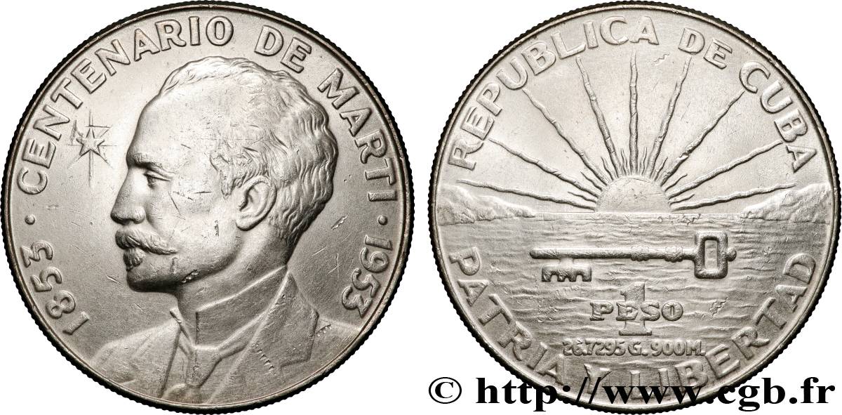 CUBA 1 Peso centenaire de José Marti 1953  TTB+ 