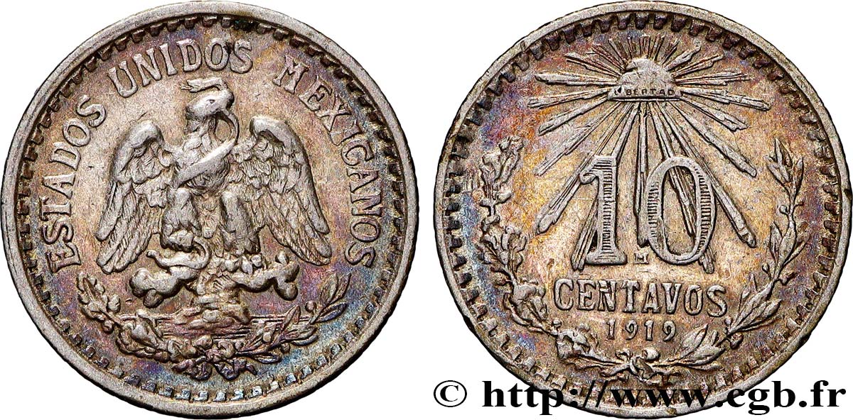 MEXIQUE 10 Centavos 1919 Mexico TTB+ 