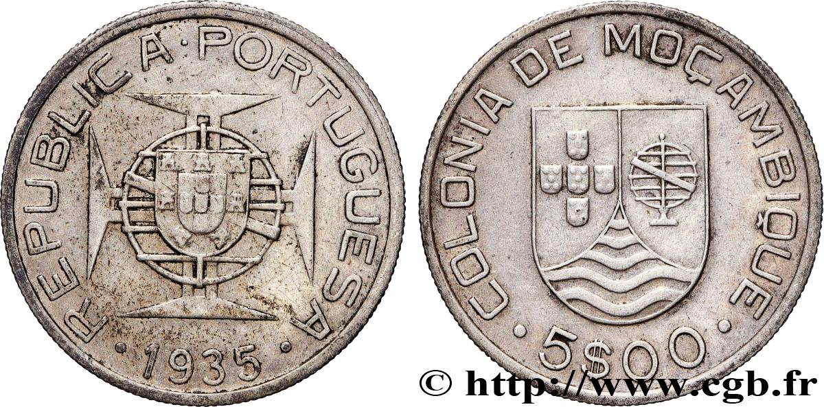 MOZAMBIQUE 5 Escudos colonie portugaise du Mozambique 1935  TTB+ 