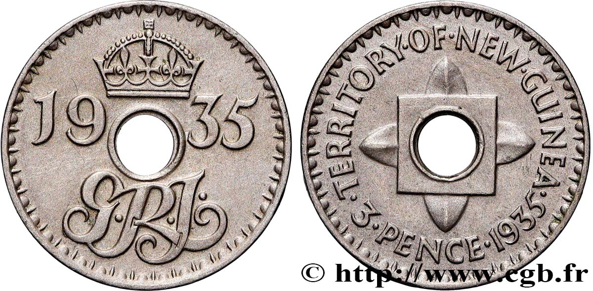 PAPOUASIE NOUVELLE GUINÉE 3 Pence Georges V 1935 Melbourne SUP 