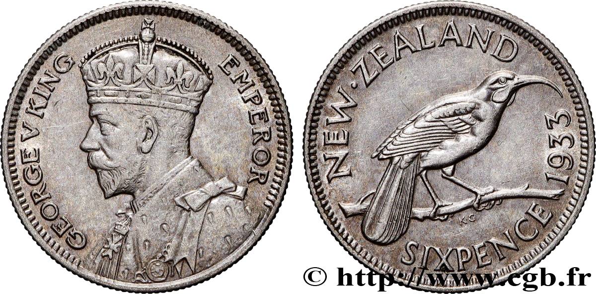 NOUVELLE-ZÉLANDE 6 Pence Georges V 1933  SUP 