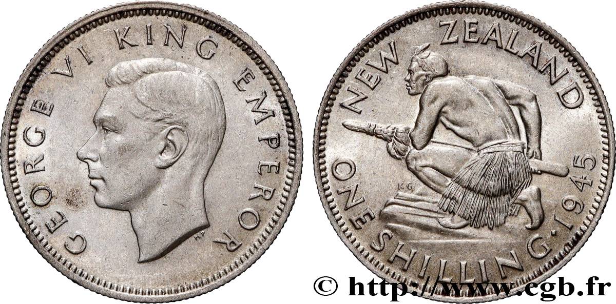 NEW ZEALAND 1 Shilling Georges VI / guerrier maori 1945  AU 