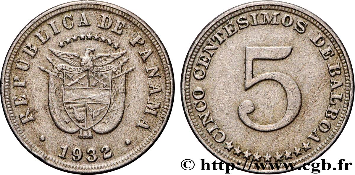 PANAMA 5 Centesimos 1932  TTB 