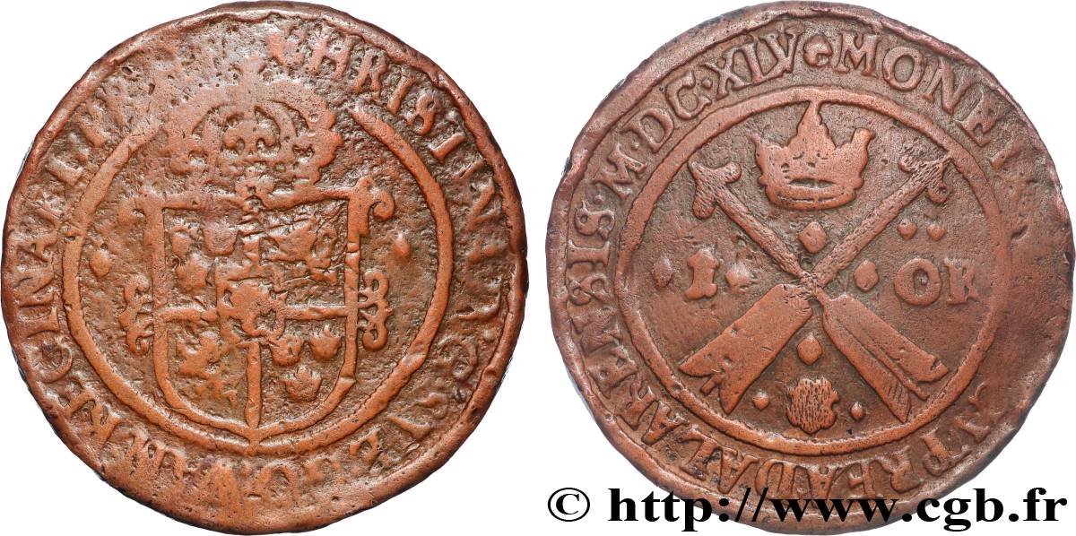 SWEDEN - KINGDOM OF SWEDEN - CHRISTINE OF SWEDEN 1 Ore  1645 Avesta VF 