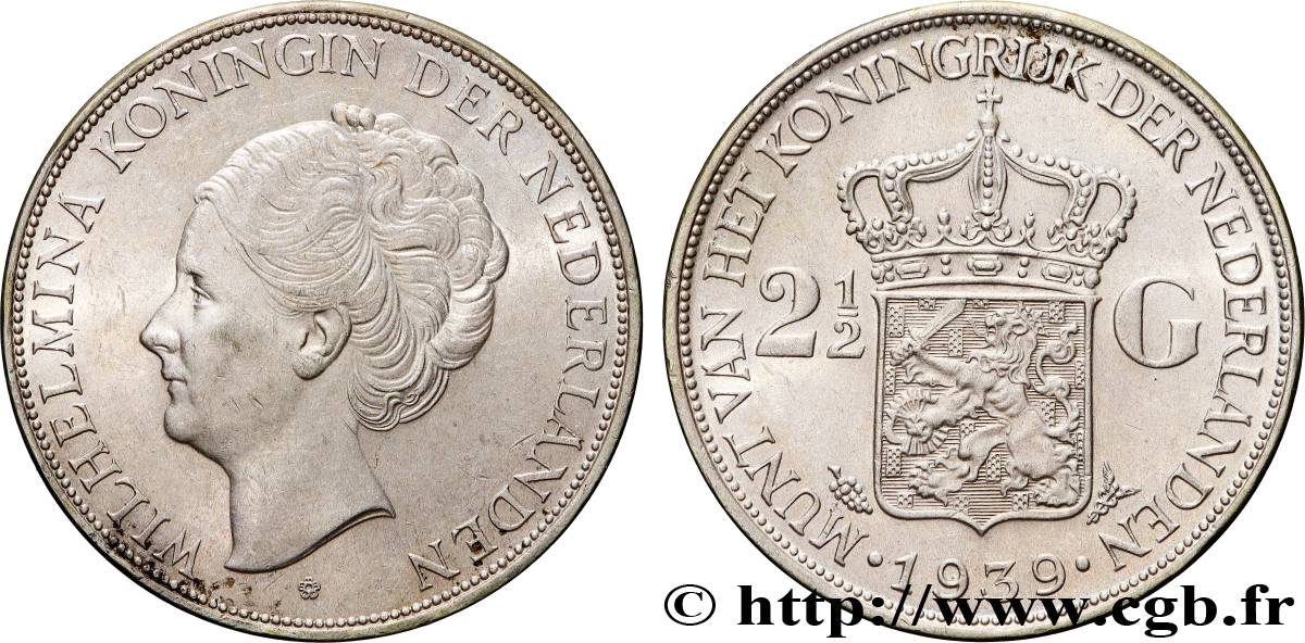 PAYS-BAS 2 1/2 Gulden Wilhelmina 1939 Utrecht TTB+/SUP 