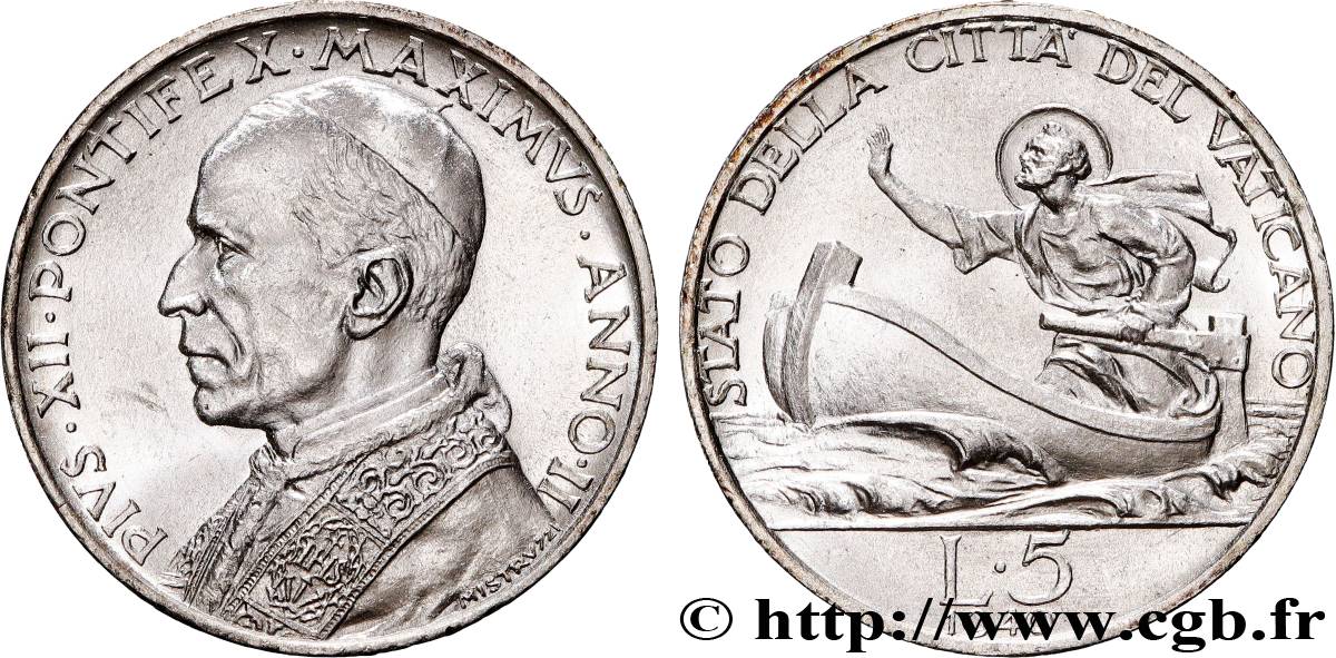 VATICAN AND PAPAL STATES 5 Lire Pie XII an II 1940 Rome MS 