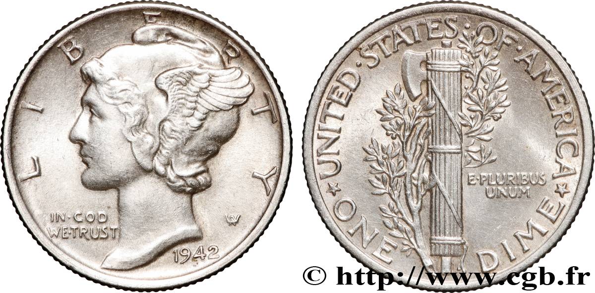 ÉTATS-UNIS D AMÉRIQUE 1 Dime Mercury 1942 Philadelphie SUP+ 